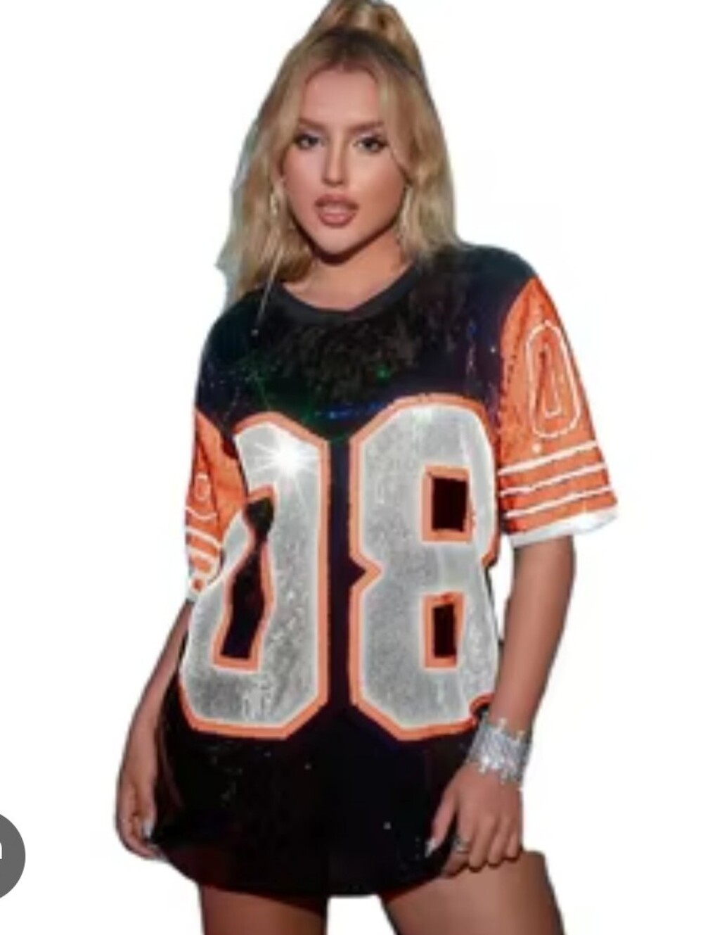 Sequin Number Tee Dress - Black & Orange